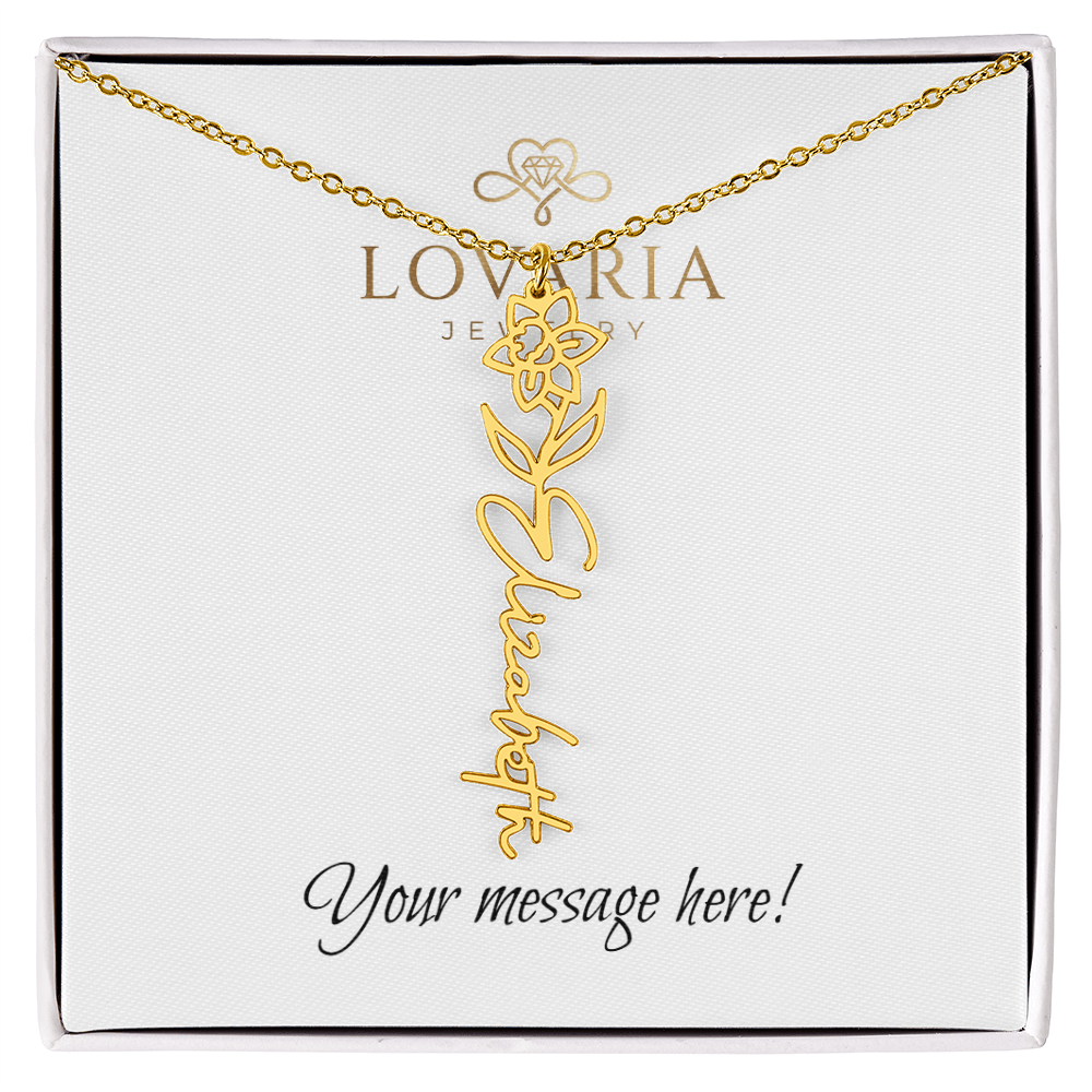 Flower Name Necklace - 18K Yellow Gold Finish