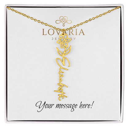 Flower Name Necklace - 18K Yellow Gold Finish