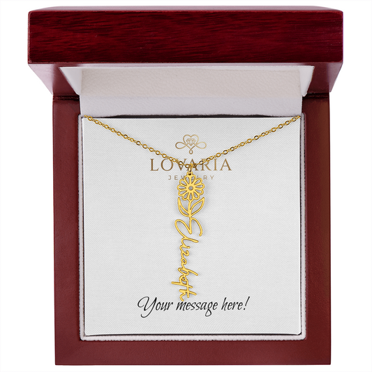 Flower Name Necklace - 18K Yellow Gold Finish