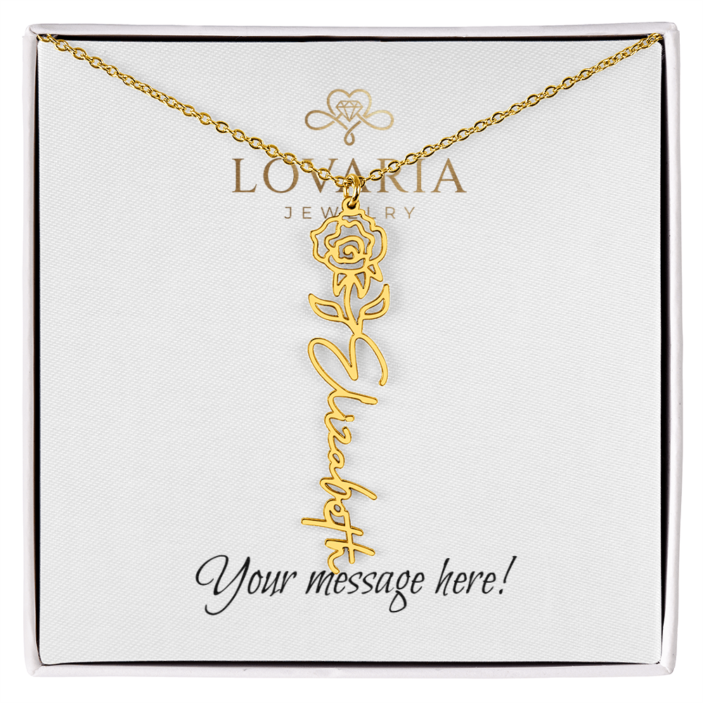 Flower Name Necklace - 18K Yellow Gold Finish