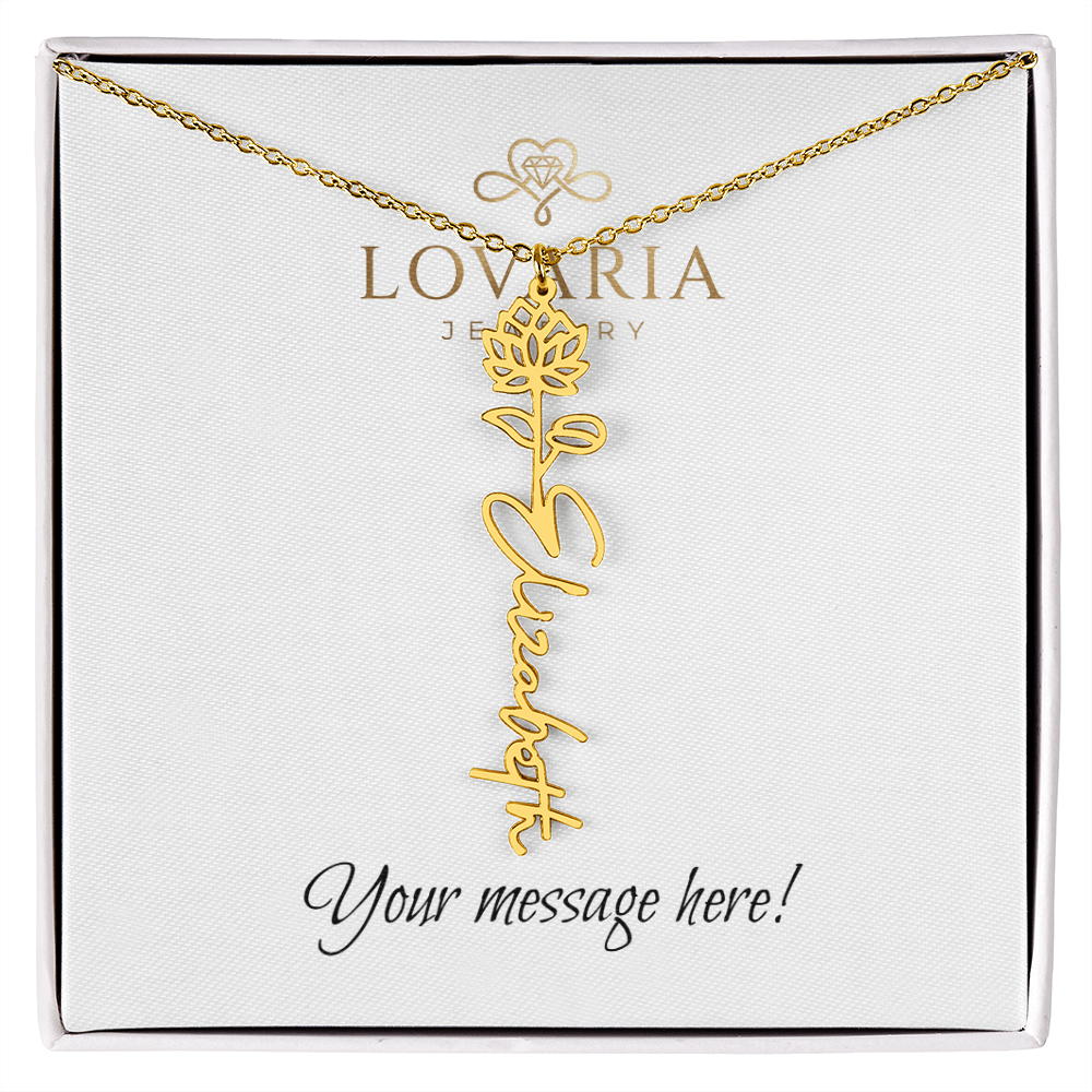 Flower Name Necklace - 18K Yellow Gold Finish