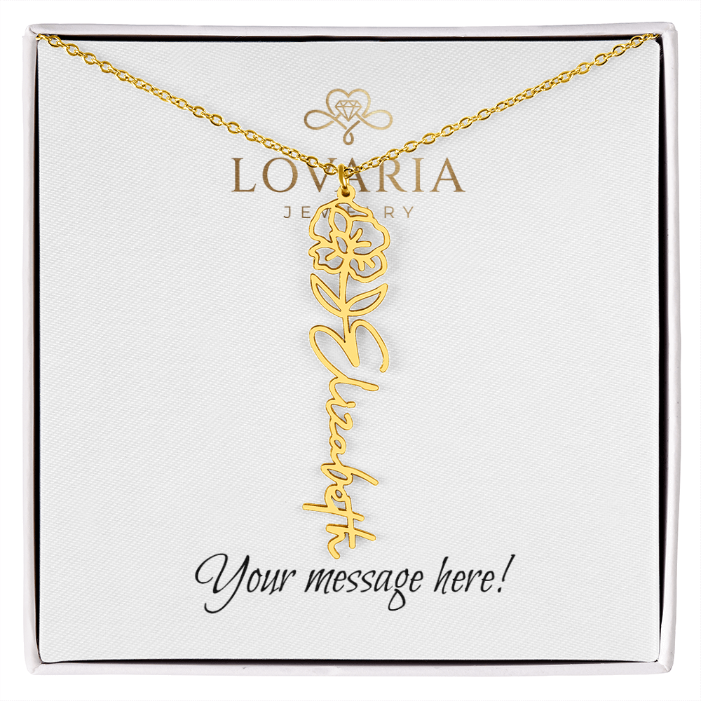 Flower Name Necklace - 18K Yellow Gold Finish