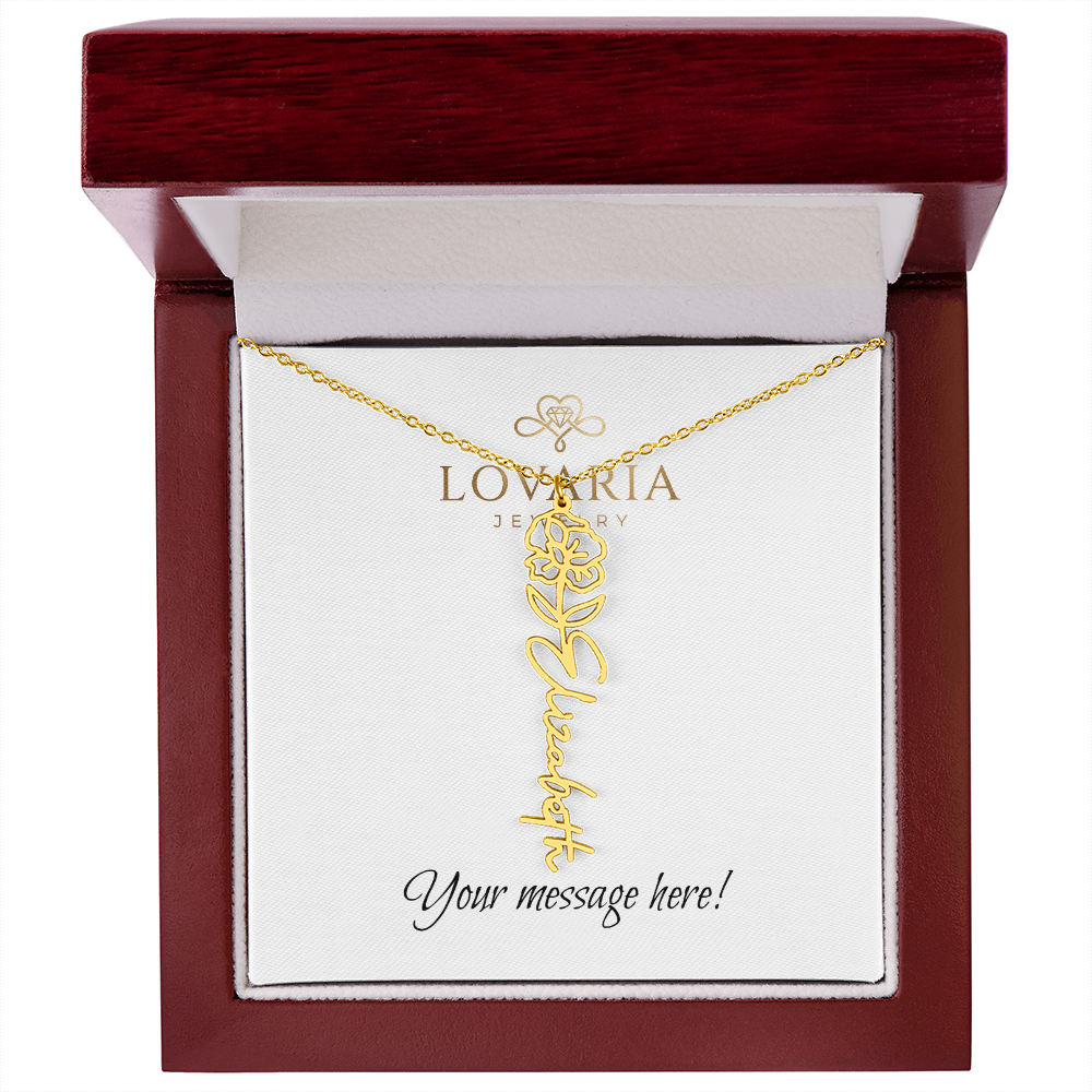 Flower Name Necklace - 18K Yellow Gold Finish