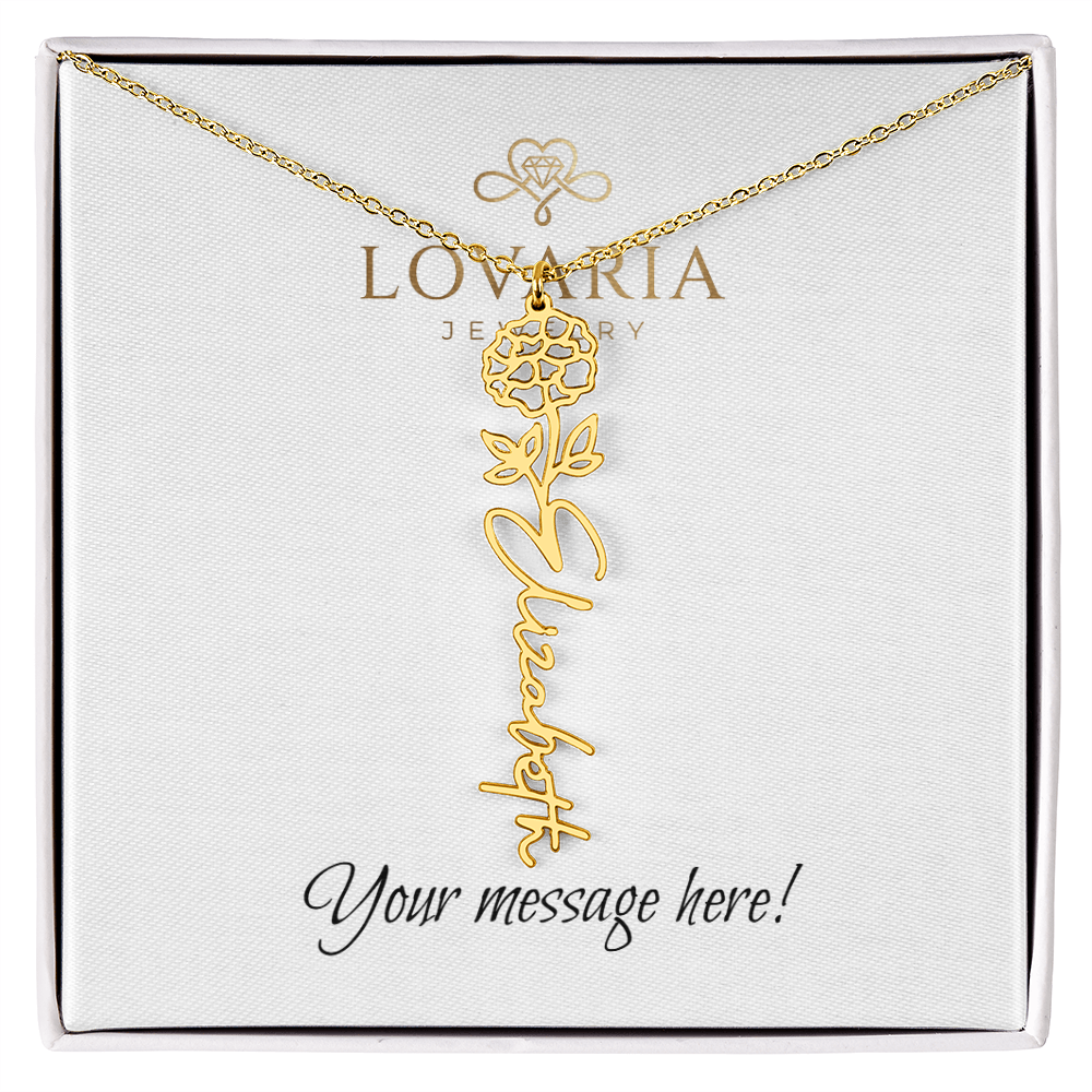 Flower Name Necklace - 18K Yellow Gold Finish
