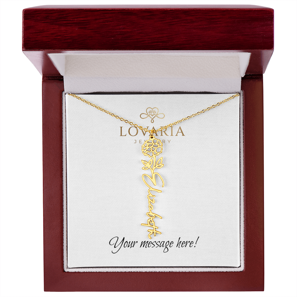 Flower Name Necklace - 18K Yellow Gold Finish