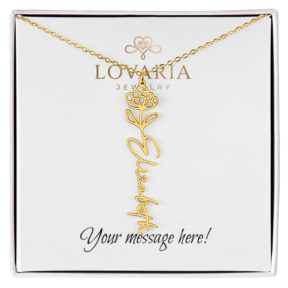 Flower Name Necklace - 18K Yellow Gold Finish