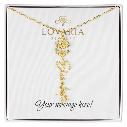 Flower Name Necklace - 18K Yellow Gold Finish