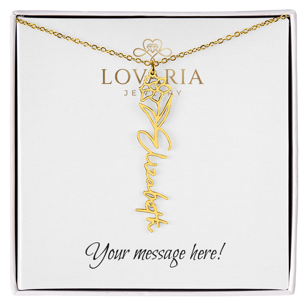 Flower Name Necklace - 18K Yellow Gold Finish