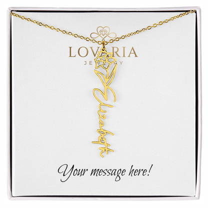 Flower Name Necklace - 18K Yellow Gold Finish