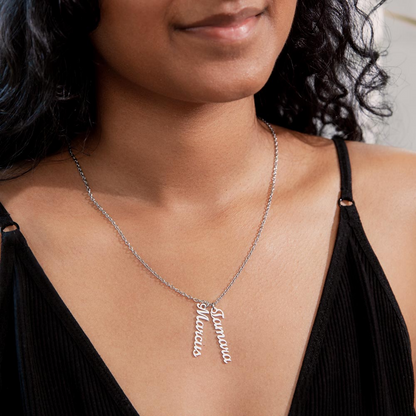 Multi Vertical Name Necklace - 18K Yellow Gold Finish