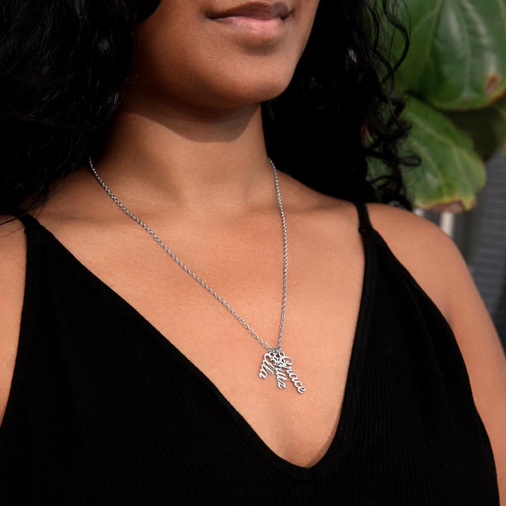 Multi Vertical Name Necklace - 18K Yellow Gold Finish