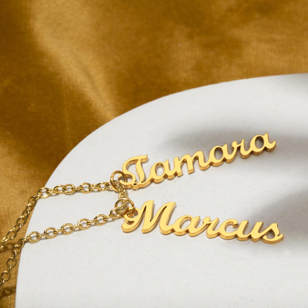 Multi Vertical Name Necklace - 18K Yellow Gold Finish