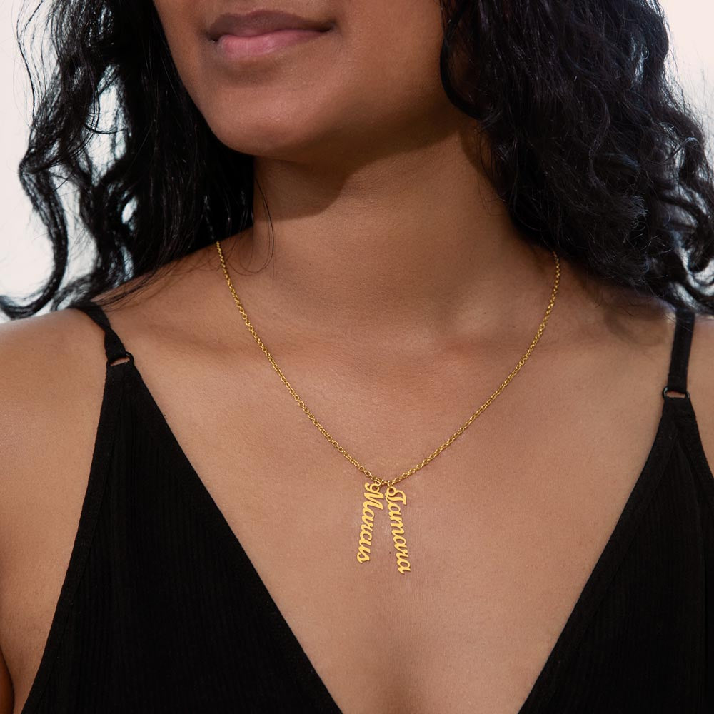 Multi Vertical Name Necklace - 18K Yellow Gold Finish