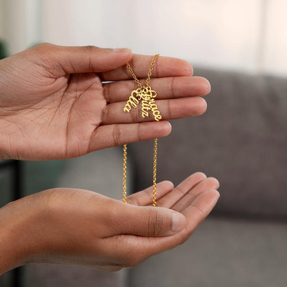 Multi Vertical Name Necklace - 18K Yellow Gold Finish