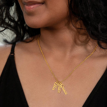 Multi Vertical Name Necklace - 18K Yellow Gold Finish
