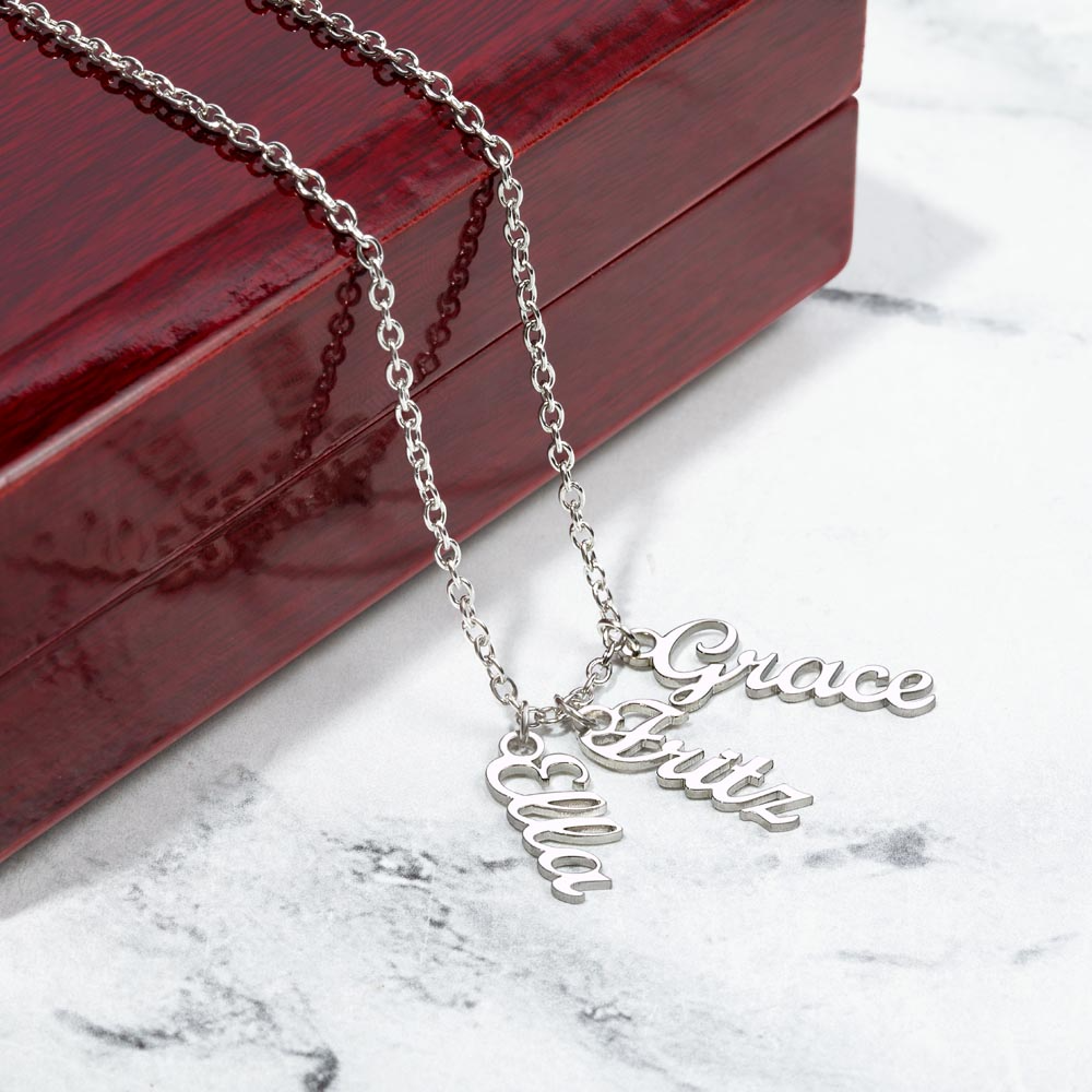 Multi Vertical Name Necklace - 18K Yellow Gold Finish