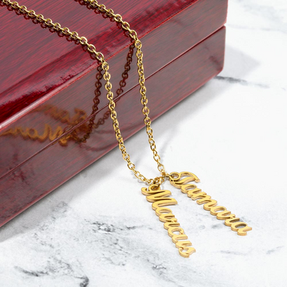 Multi Vertical Name Necklace - 18K Yellow Gold Finish