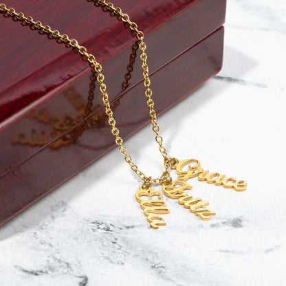 Multi Vertical Name Necklace - 18K Yellow Gold Finish