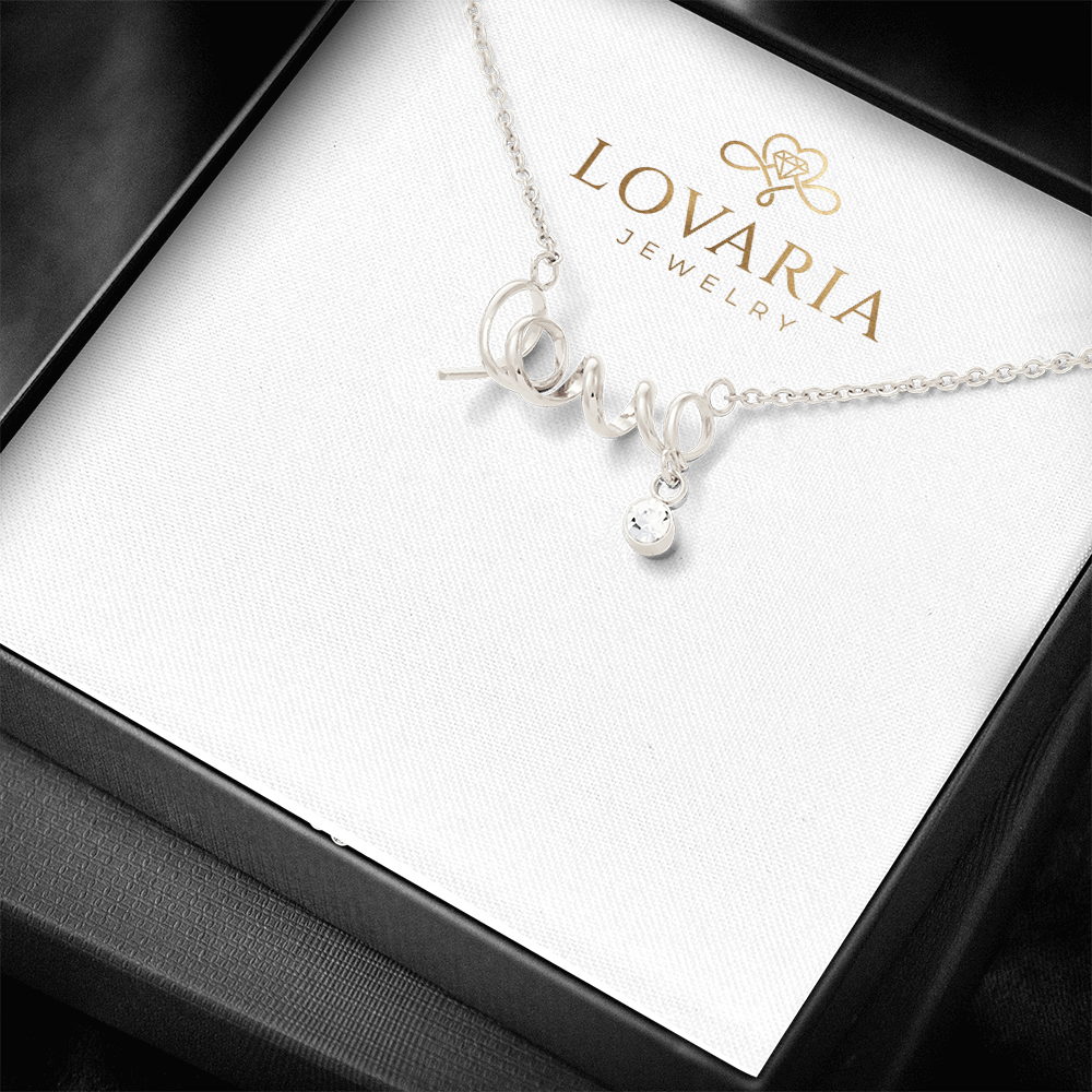 Scripted Love Necklace, 18K Yellow Gold Finish Necklace