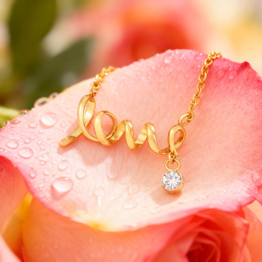 Scripted Love Necklace, 18K Gold Plated Necklace