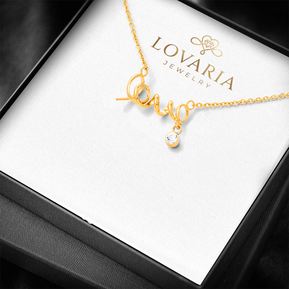 Scripted Love Necklace, 18K Yellow Gold Finish Necklace