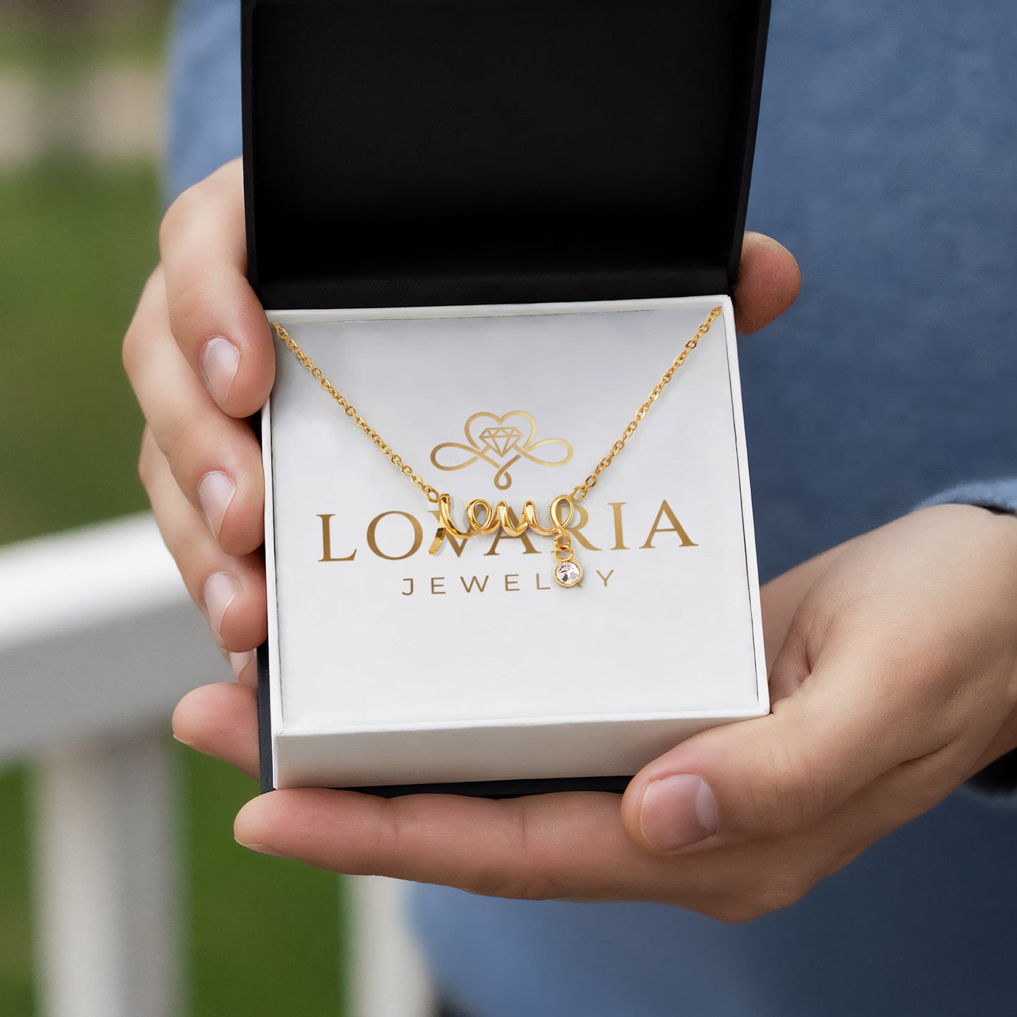 Scripted Love Necklace, 18K Gold Plated Necklace