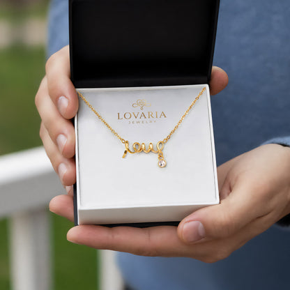 Scripted Love Necklace, 18K Yellow Gold Finish Necklace