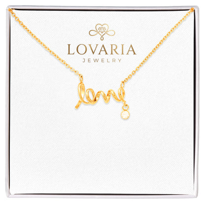 Scripted Love Necklace, 18K Yellow Gold Finish Necklace