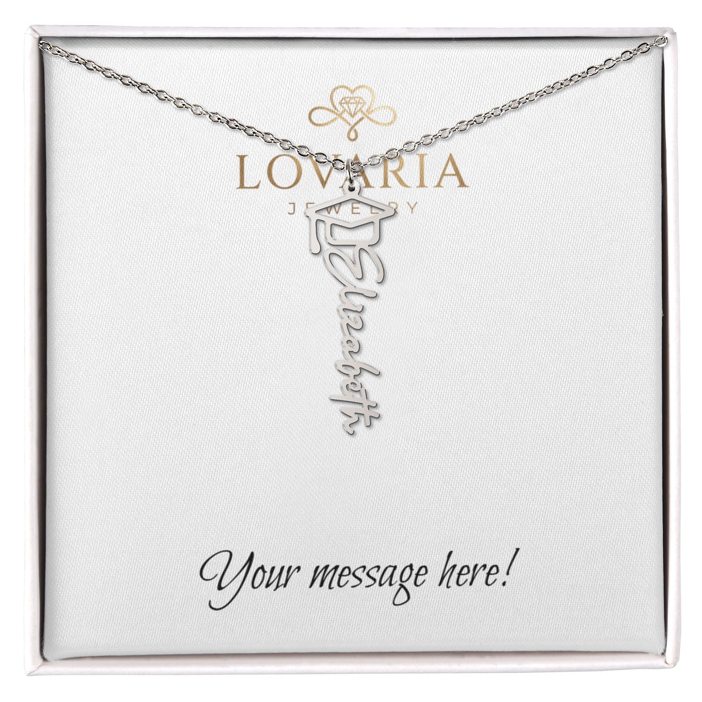 Graduation Cap Name Necklace - 18K Yellow Gold Finish