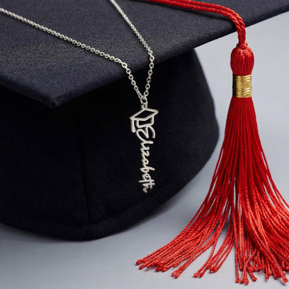 Graduation Cap Name Necklace - 18K Yellow Gold Finish