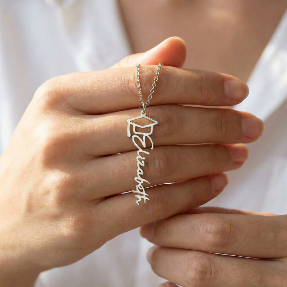 Graduation Cap Name Necklace - 18K Yellow Gold Finish