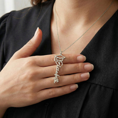 Graduation Cap Name Necklace - 18K Yellow Gold Finish
