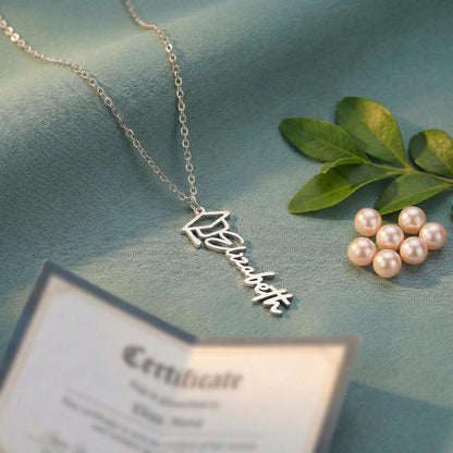 Graduation Cap Name Necklace - 18K Yellow Gold Finish