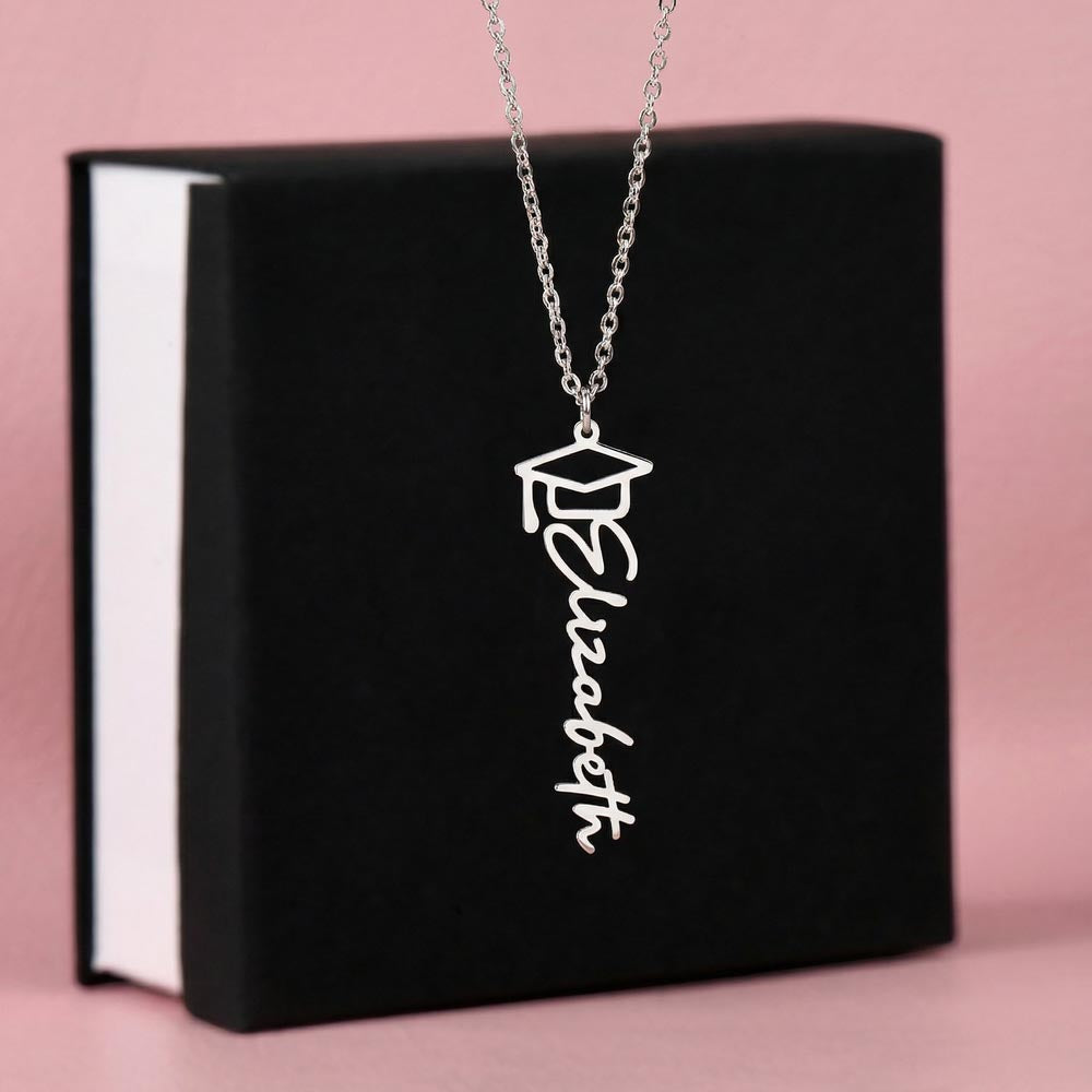Graduation Cap Name Necklace - 18K Yellow Gold Finish