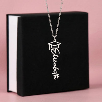 Graduation Cap Name Necklace - 18K Yellow Gold Finish