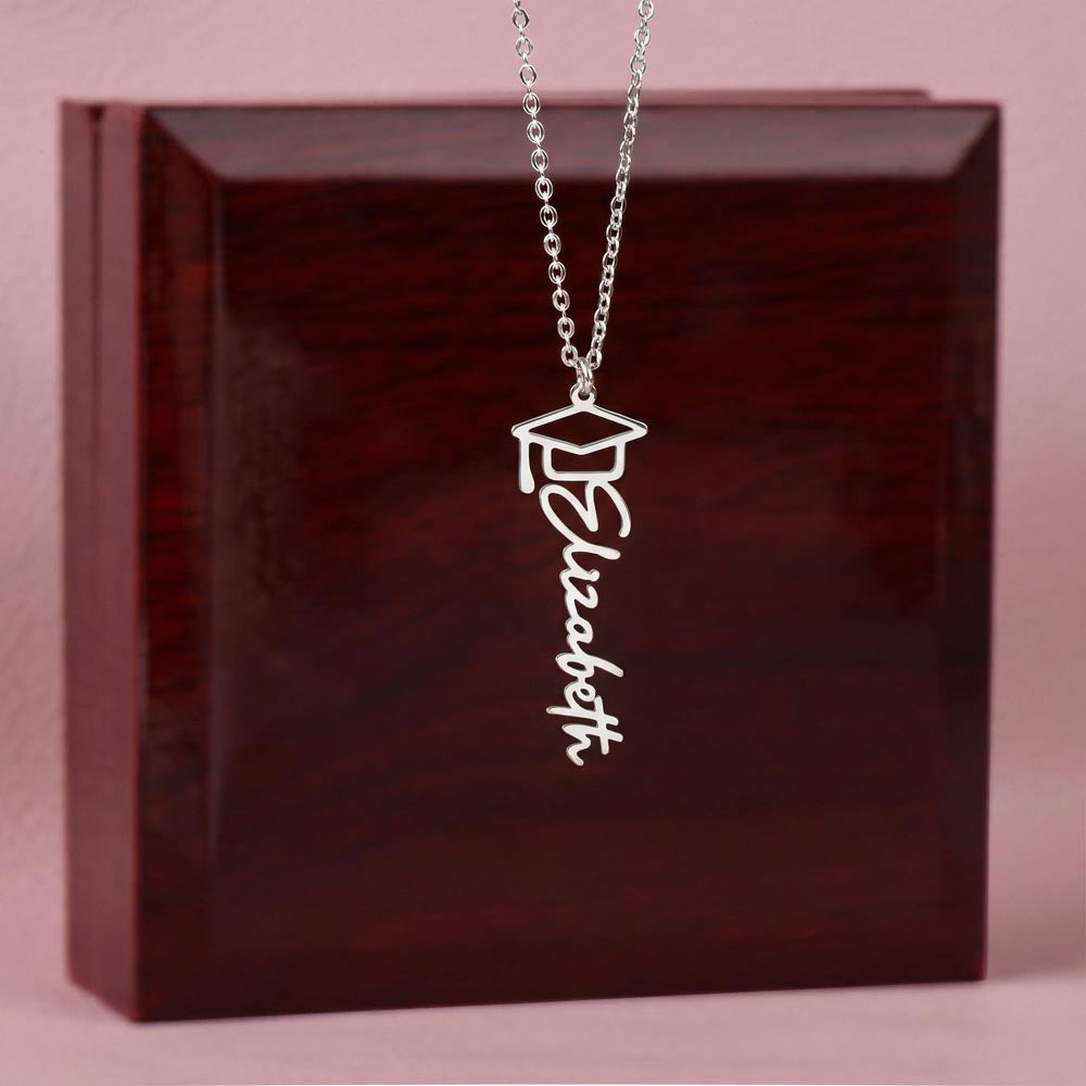 Graduation Cap Name Necklace - 18K Yellow Gold Finish