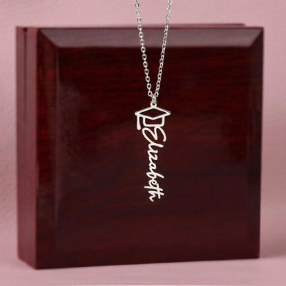 Graduation Cap Name Necklace - 18K Yellow Gold Finish