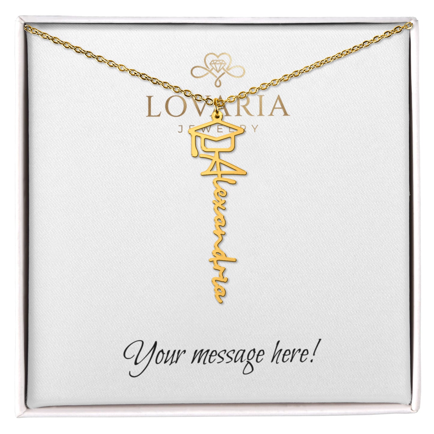 Graduation Cap Name Necklace - 18K Yellow Gold Finish
