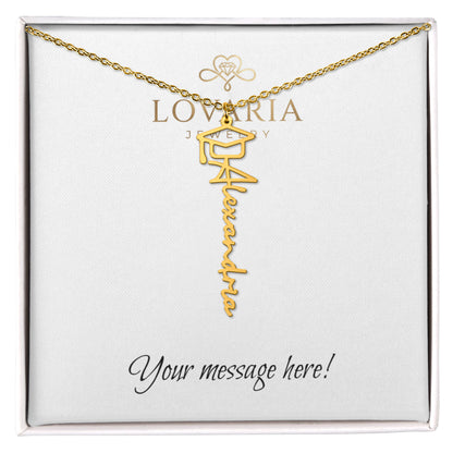 Graduation Cap Name Necklace - 18K Yellow Gold Finish