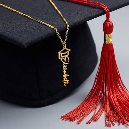Graduation Cap Name Necklace - 18K Yellow Gold Finish