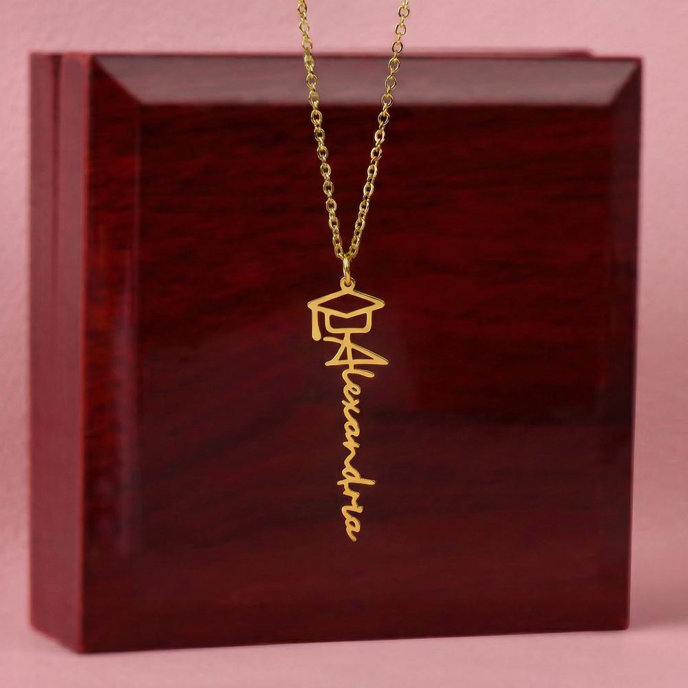 Graduation Cap Name Necklace - 18K Yellow Gold Finish
