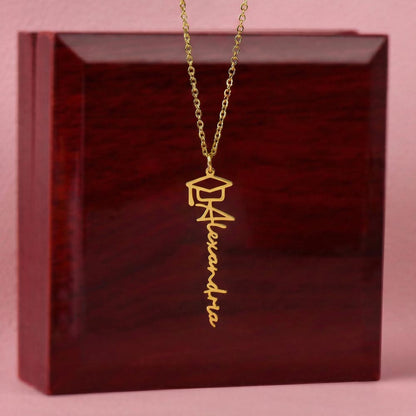 Graduation Cap Name Necklace - 18K Yellow Gold Finish