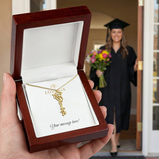 Graduation Cap Name Necklace - 18K Yellow Gold Finish