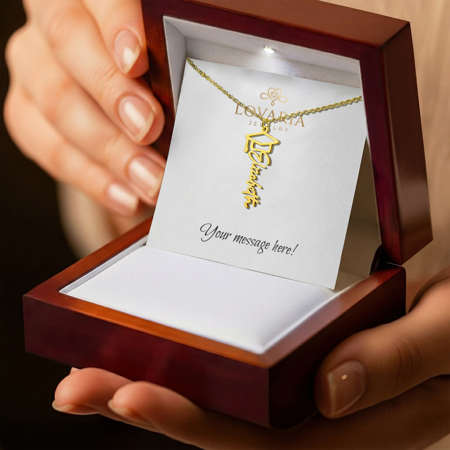 Graduation Cap Name Necklace - 18K Yellow Gold Finish