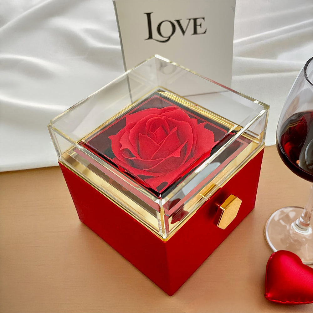 Love Knot - Rotating Rose Gift Box - 18K Yellow Gold Finish